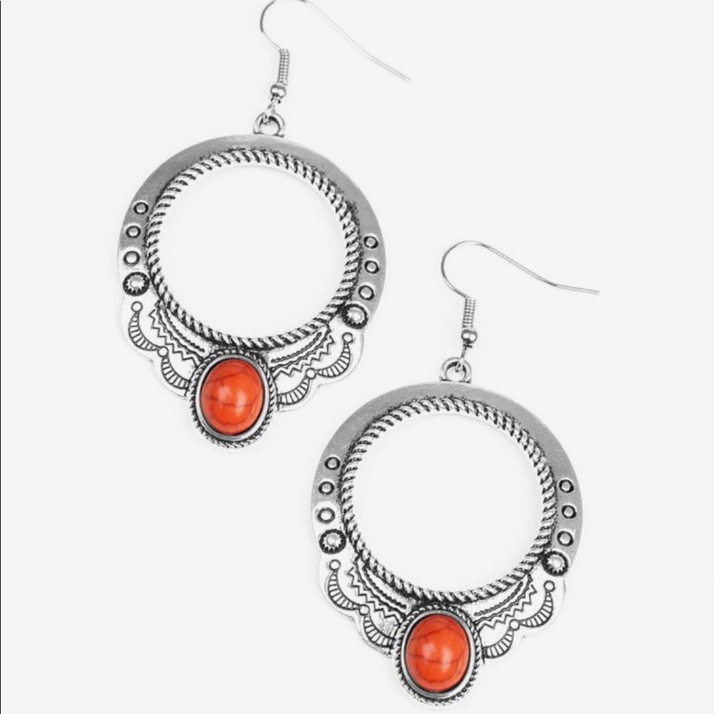 PAPARAZZI SILVER AND ORANGE EARRINGS